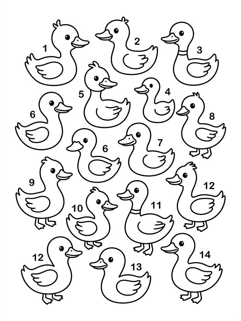 14 - Fourteen Ducks coloring page — free printable for kids and adults