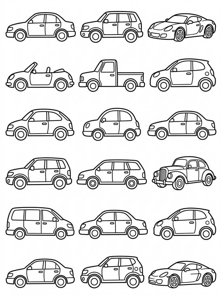 16 - Sixteen Cars coloring page — free printable for kids and adults