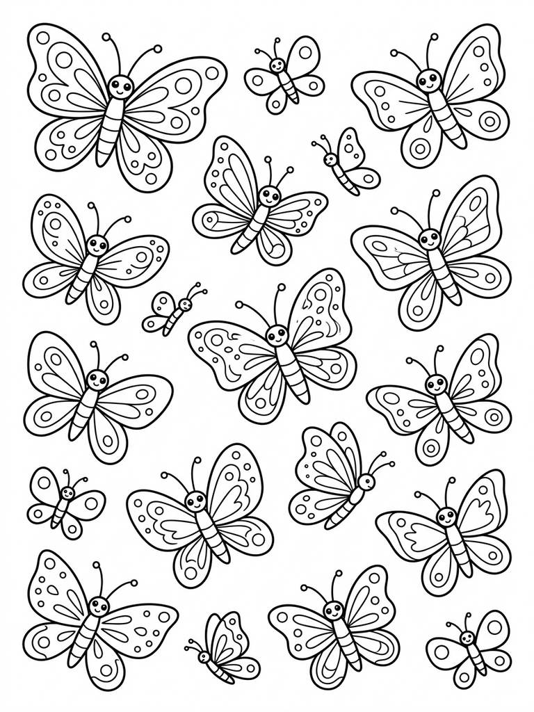 17 - Seventeen Butterflies coloring page — free printable for kids and adults