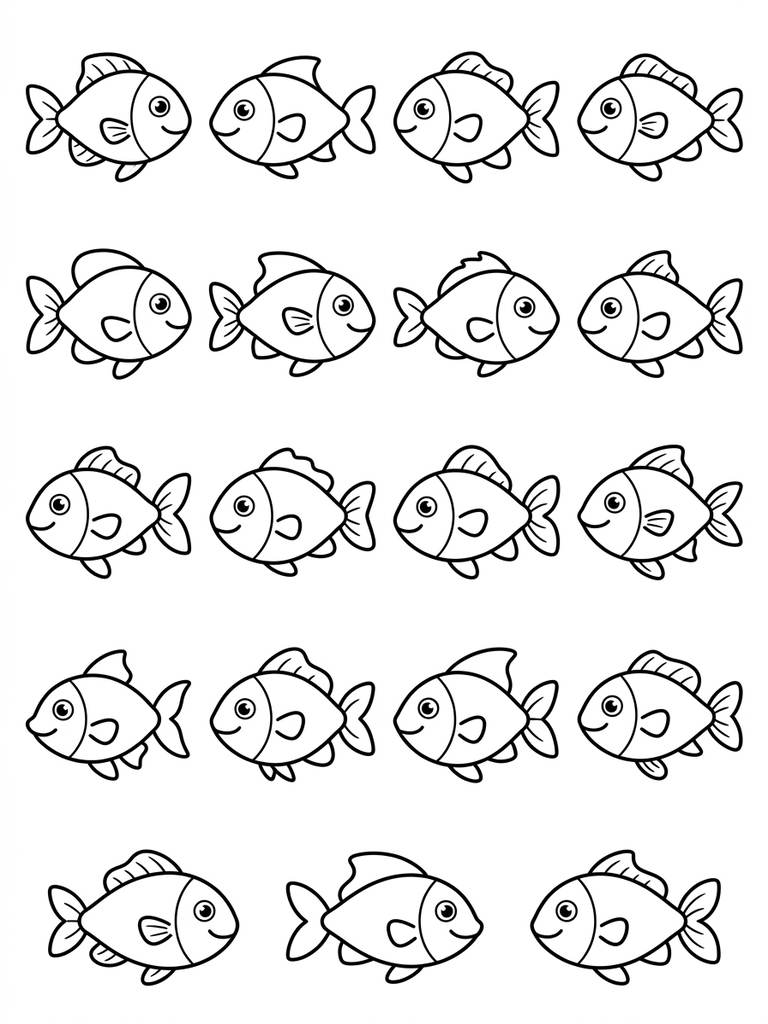 19 - Nineteen Fish coloring page — free printable for kids and adults