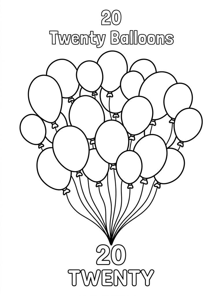 20 - Twenty Balloons coloring page — free printable for kids and adults