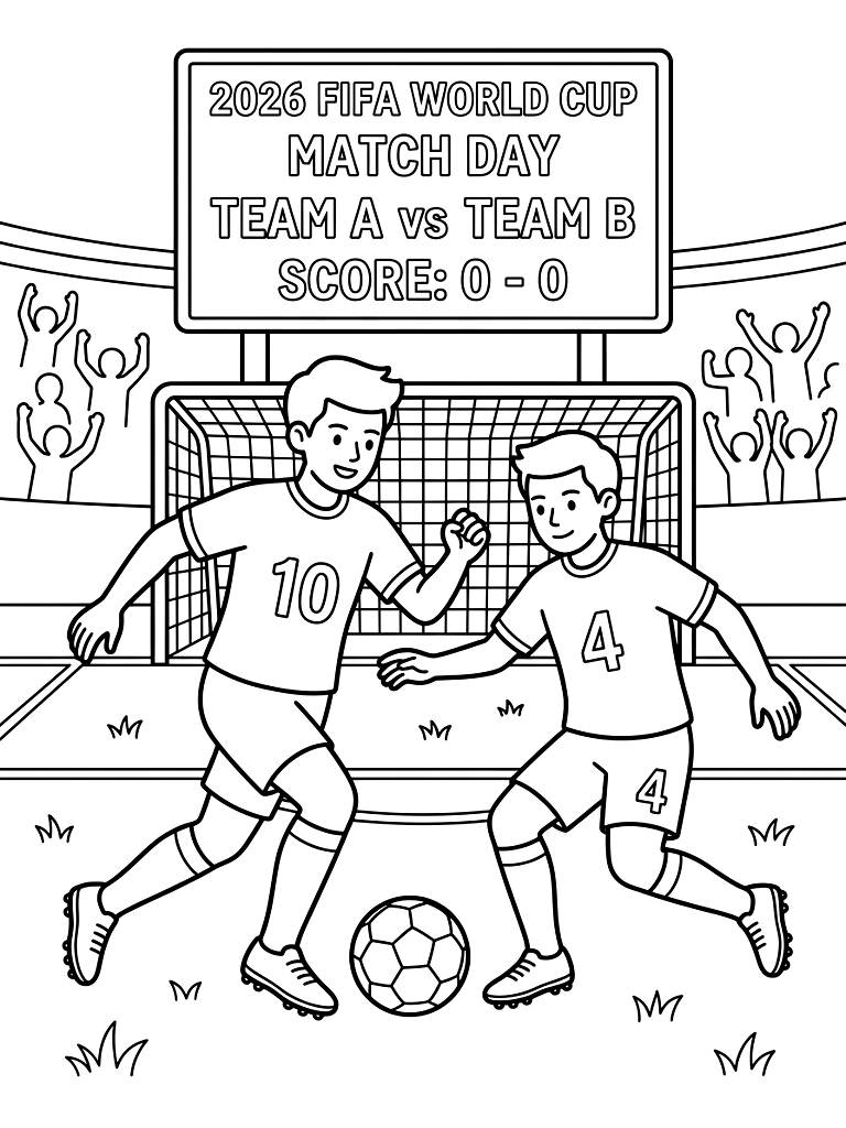 2026 FIFA World Cup Soccer Matches coloring page — free printable for kids and adults