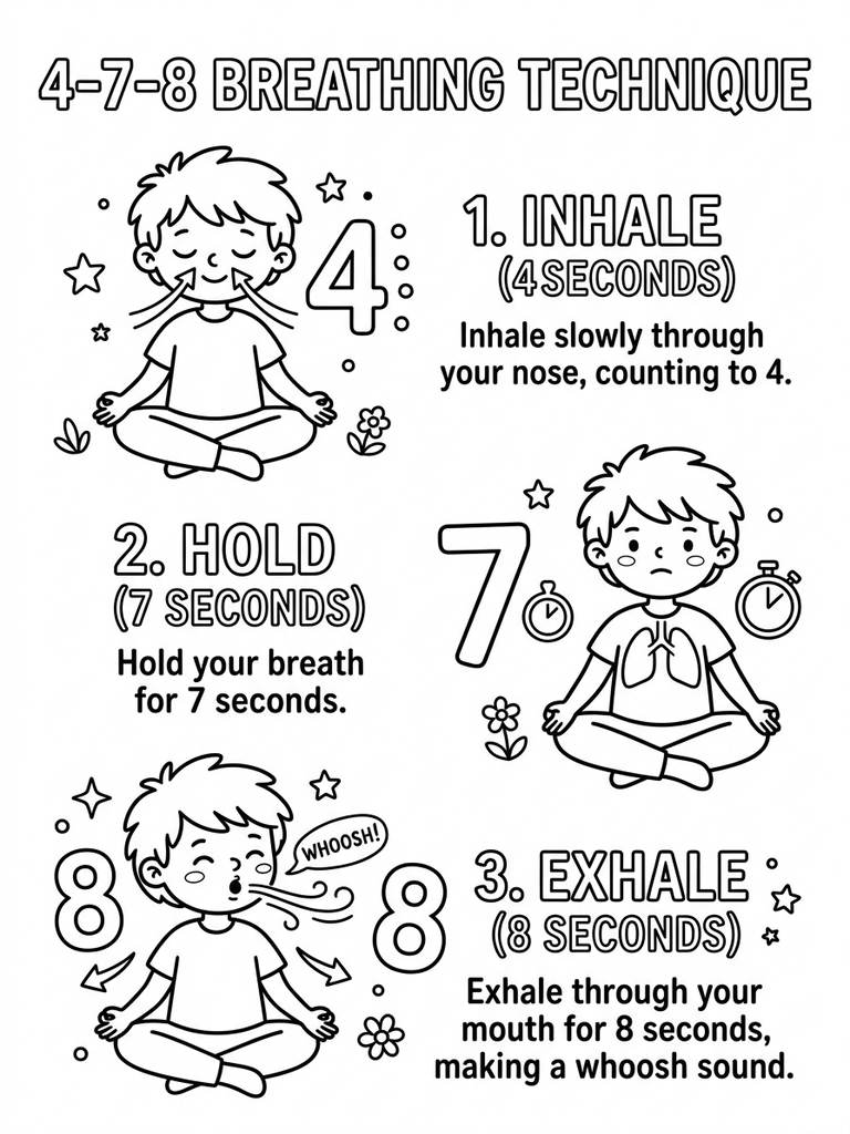 4-7-8 Breathing Technique Coloring Page
