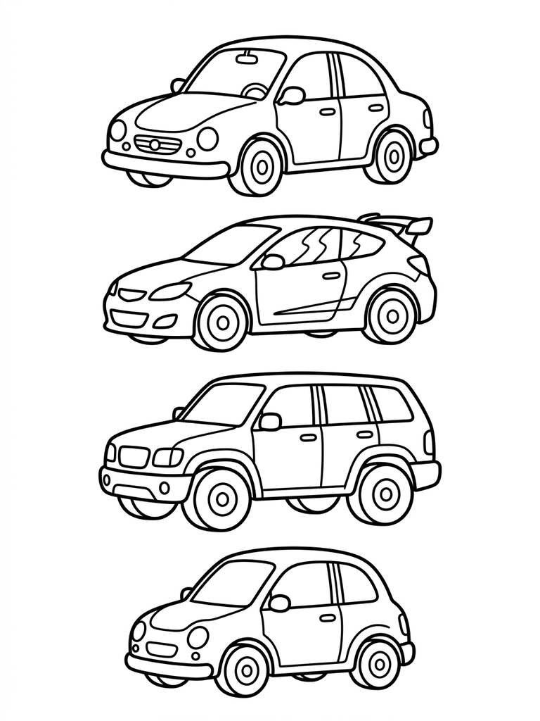 4 - Four Cars Coloring Page