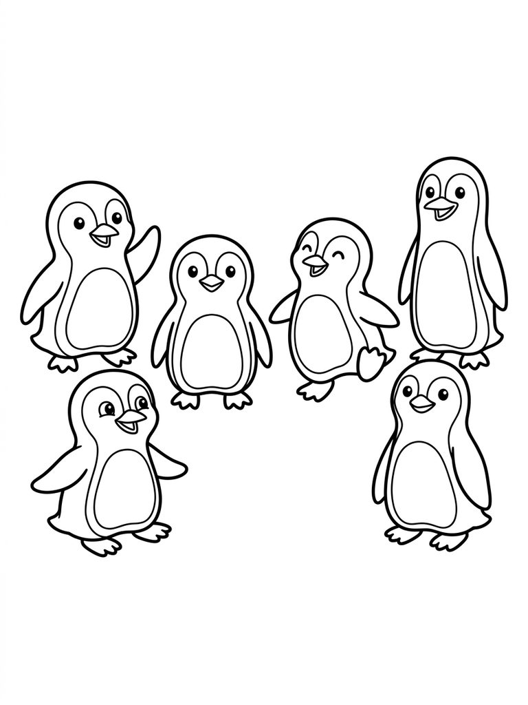 6 - Six Penguins Coloring Page