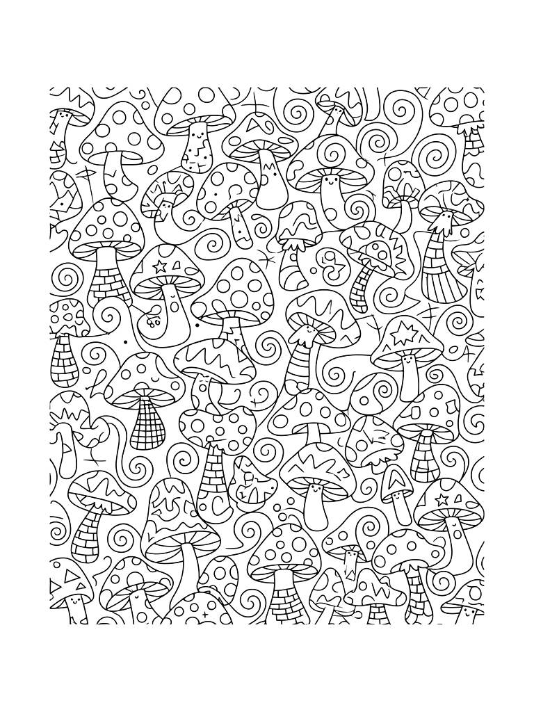Abstract Mushroom Pattern Coloring Page
