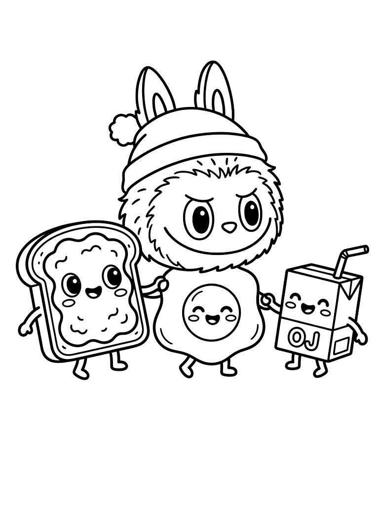 Adorable Set Of Smiling Kawaii Breakfast Characters Featuring A Happy Slice Of Avocado Toast coloring page — free printable for kids and adults