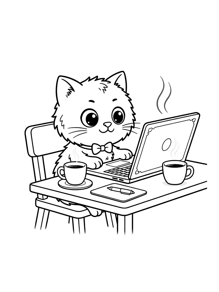 Aesthetic Desk Setup With A Laptop Coloring Page