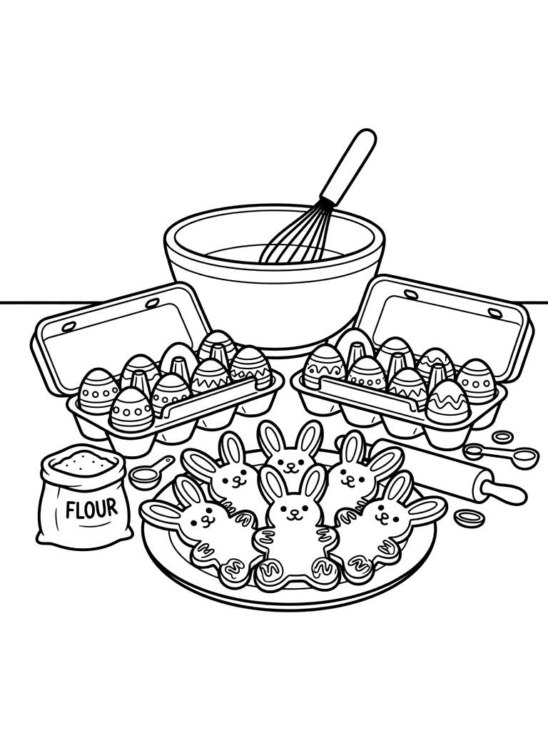 Aesthetic Kitchen Counter With Easter Baking Supplies Coloring Page