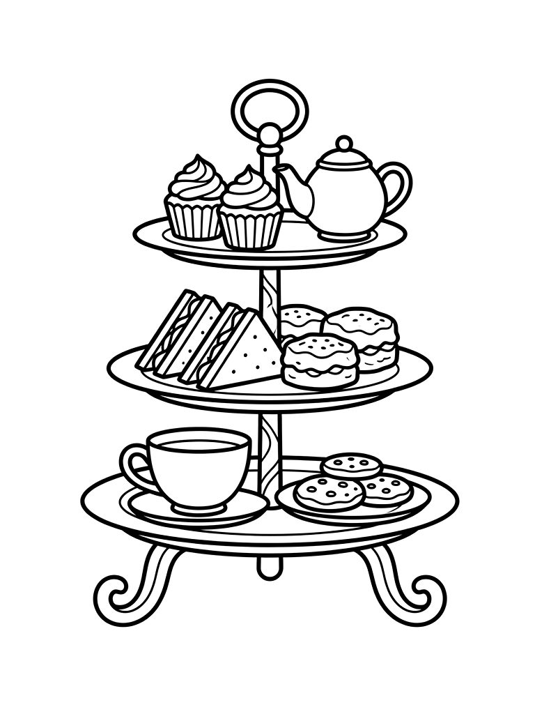 Afternoon Tea Tiered Stand Coloring Page