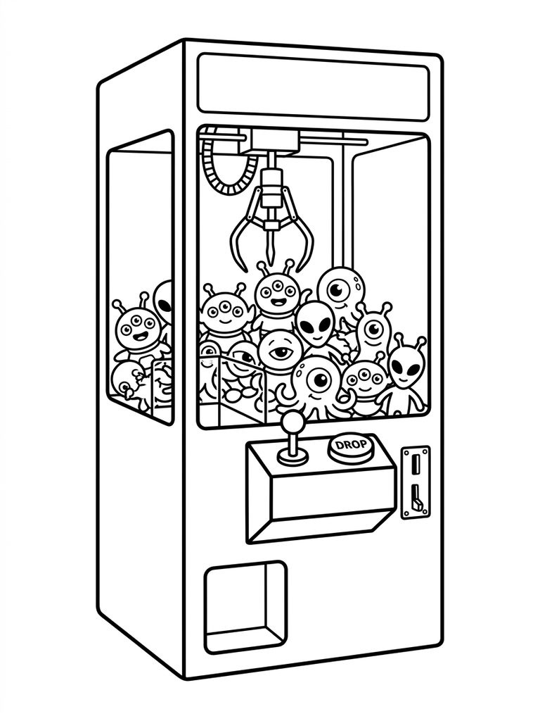 Alien Toys With Claw Machine Coloring Page