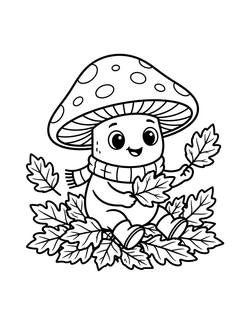 Amanita In Autumn Leaves Coloring Page