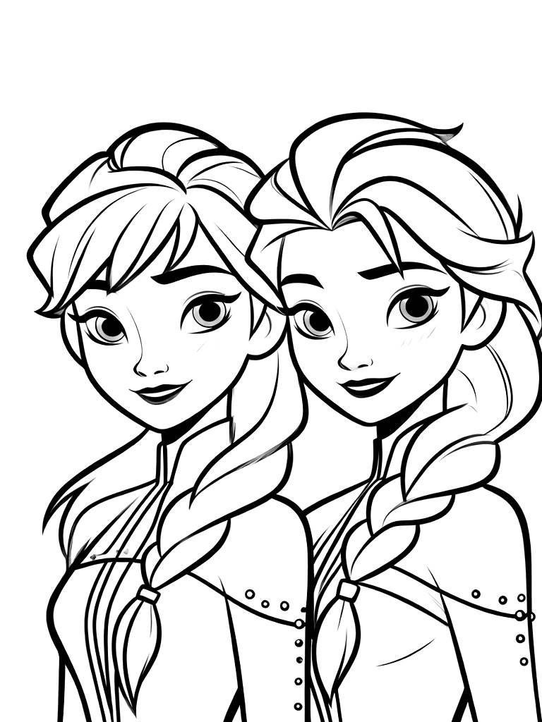 Anna And Elsa Sisters Together Coloring Page