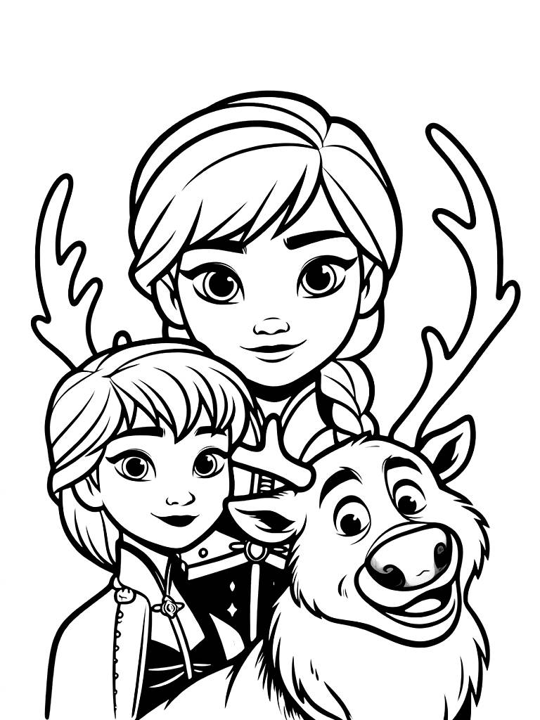 Anna With Kristoff And Sven Coloring Page