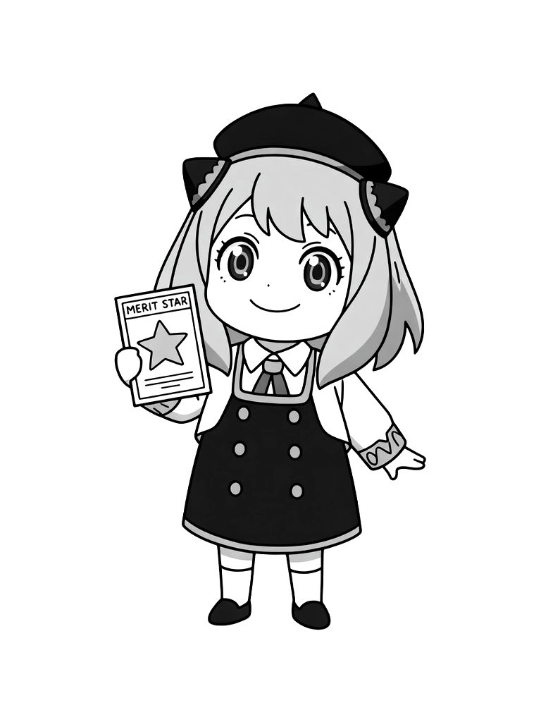 Anya Forger At Eden Academy Wearing Her School Uniform And Holding A Merit Star Coloring Page