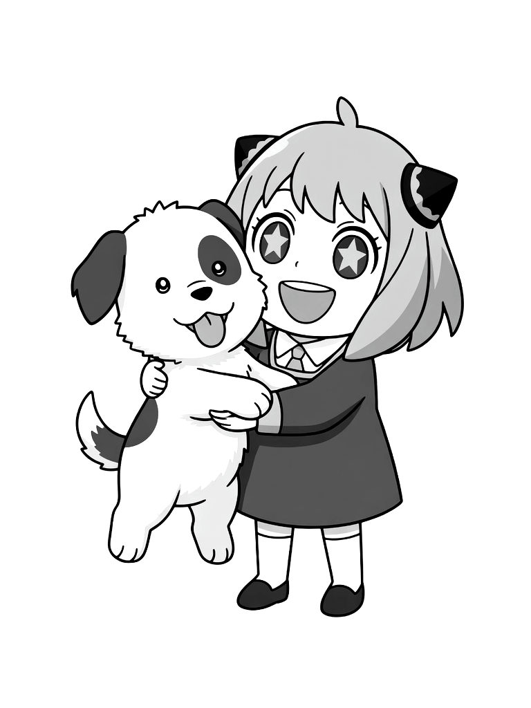 Anya Forger Holding Bond The Dog With A Waku Waku Expression Coloring Page