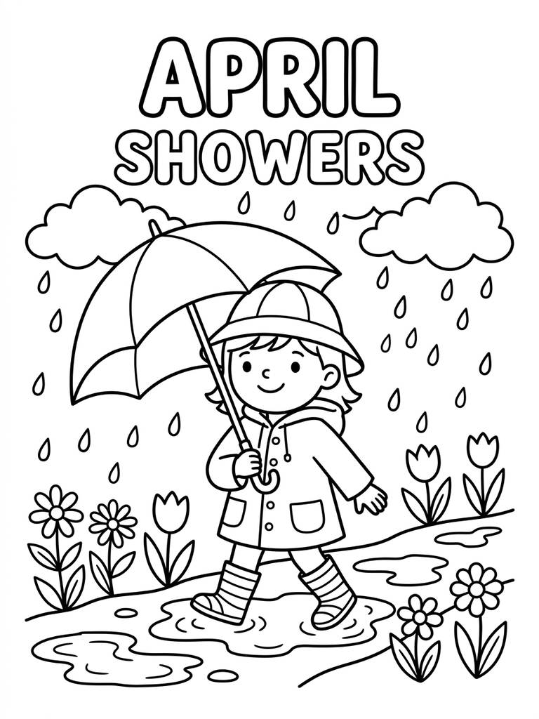 April Showers April Coloring Page