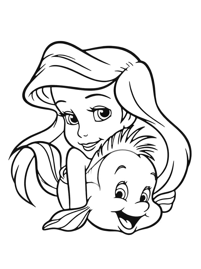 Ariel Under The Sea With Flounder Coloring Page