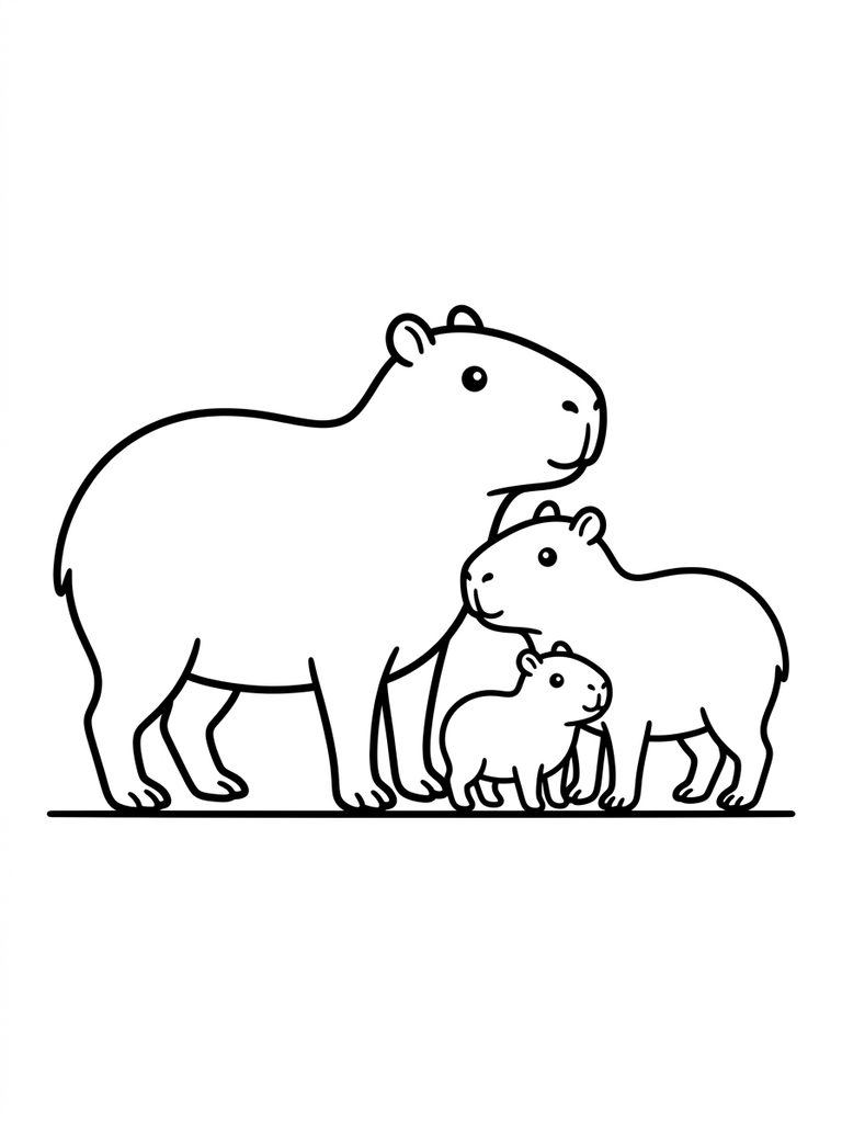 Baby Capybara / Family Group Coloring Page