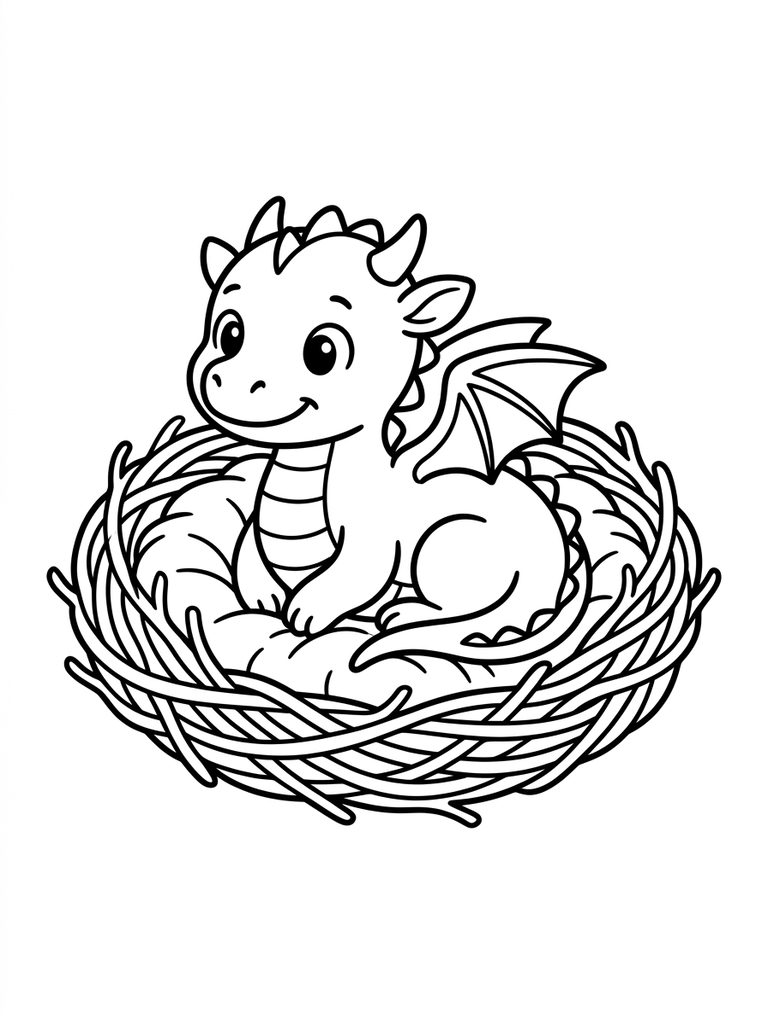 Baby Dragon / Mini Dragon In Cozy Nest Coloring Page