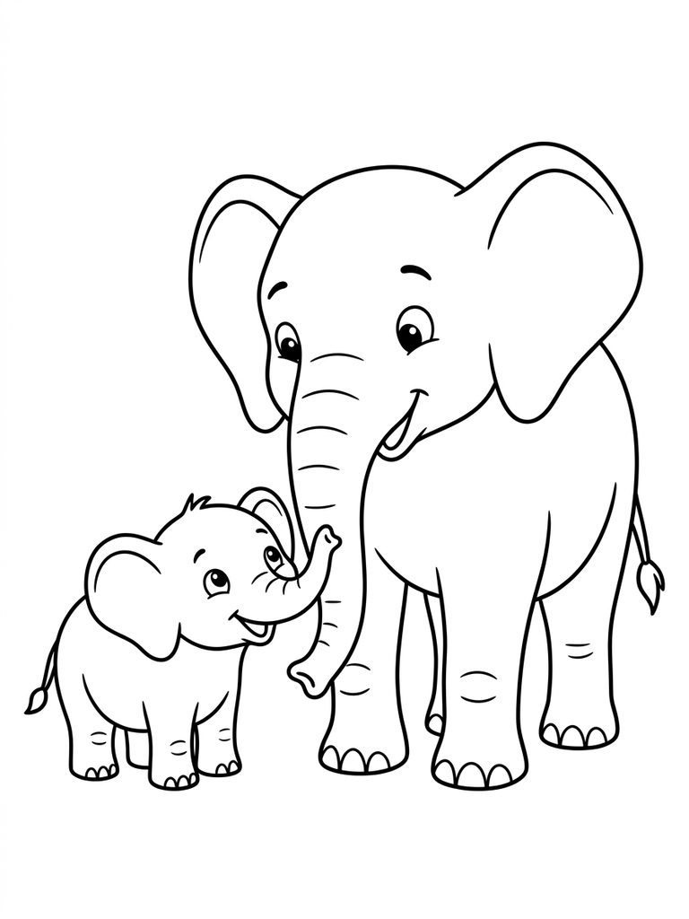 Baby Elephant With Mother Coloring Page