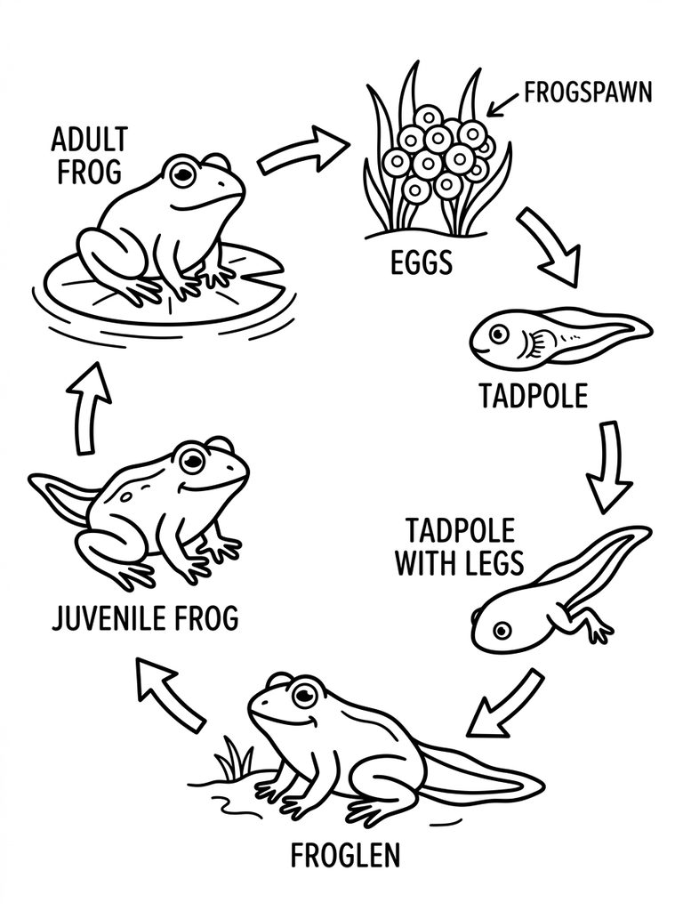 Baby Frog / Tadpole Or Frog Life Cycle Coloring Page
