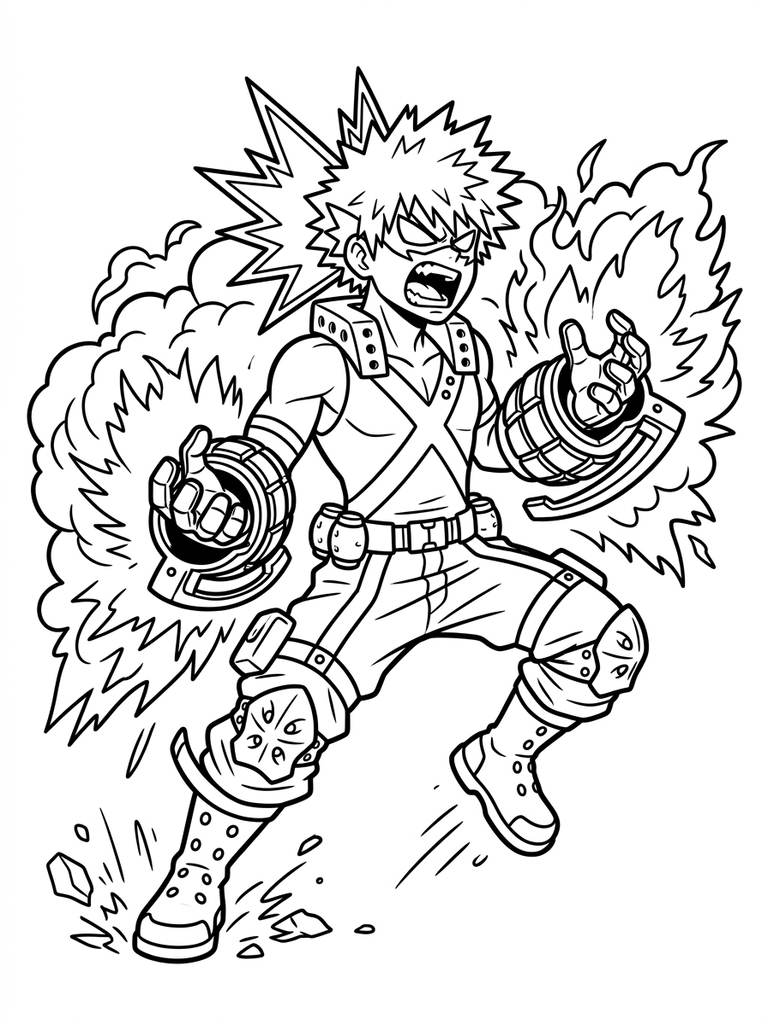 Bakugo Katsuki Explosion / Angry Pose Coloring Page