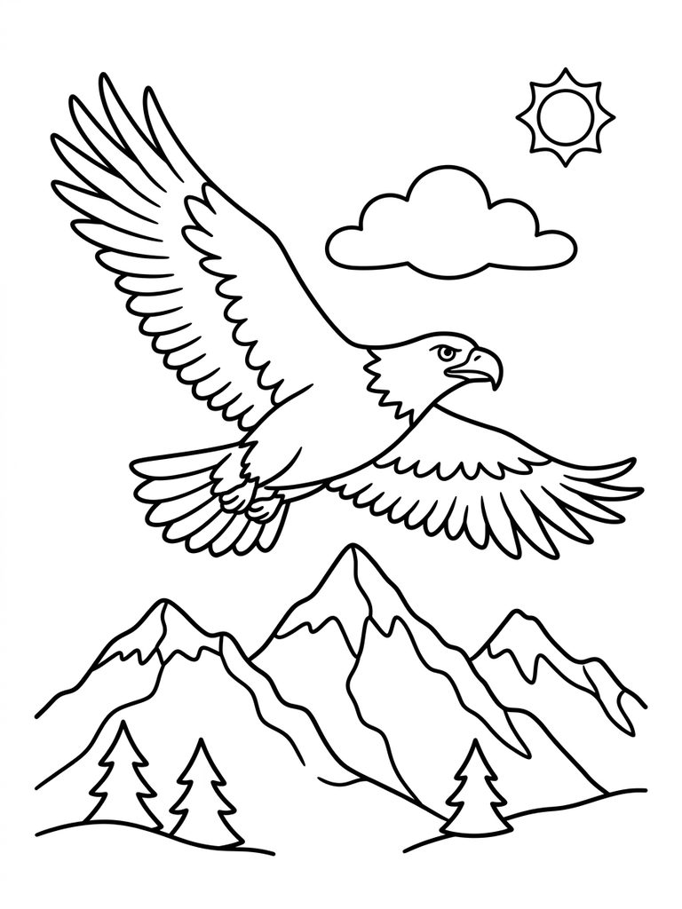 Bald Eagle Soaring Or Perched In Mountains Coloring Page