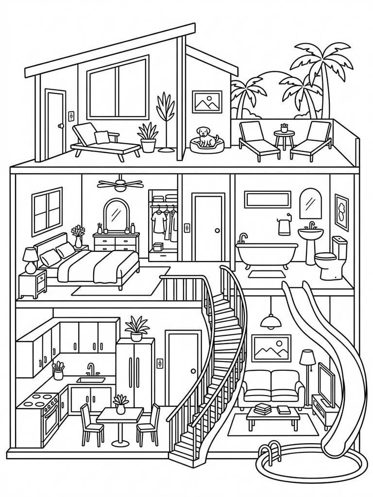 Barbie Dreamhouse Interior Scene Coloring Page
