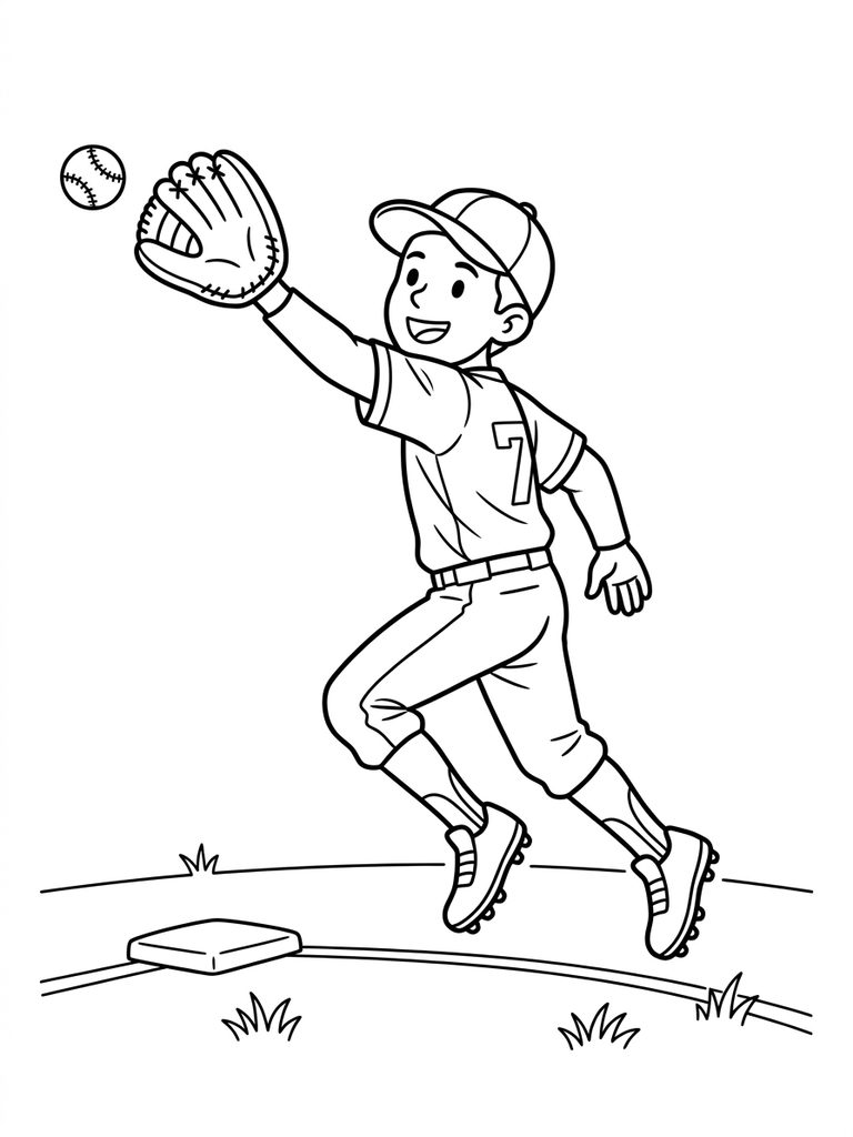Baseball Player Catching Ball Coloring Page