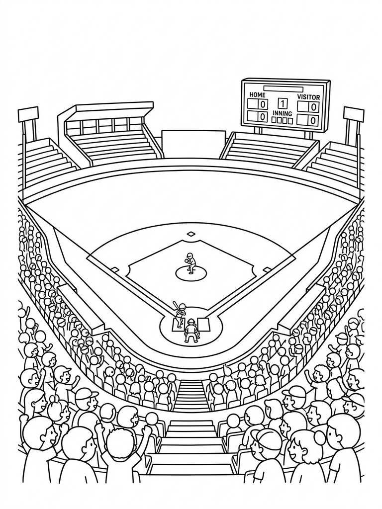 Baseball Stadium With Crowd Coloring Page