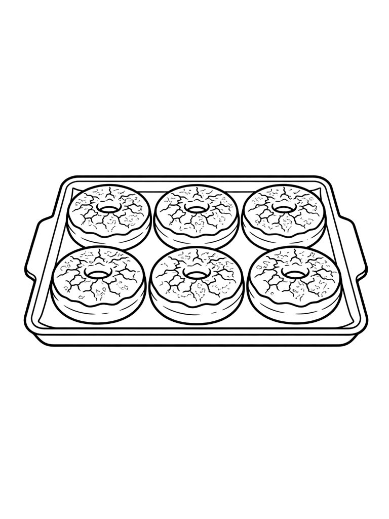 Batch Of Viral Crème Brûlée Donuts With Caramelized Sugar Tops On A Tray Coloring Page — free printable for kids and adults