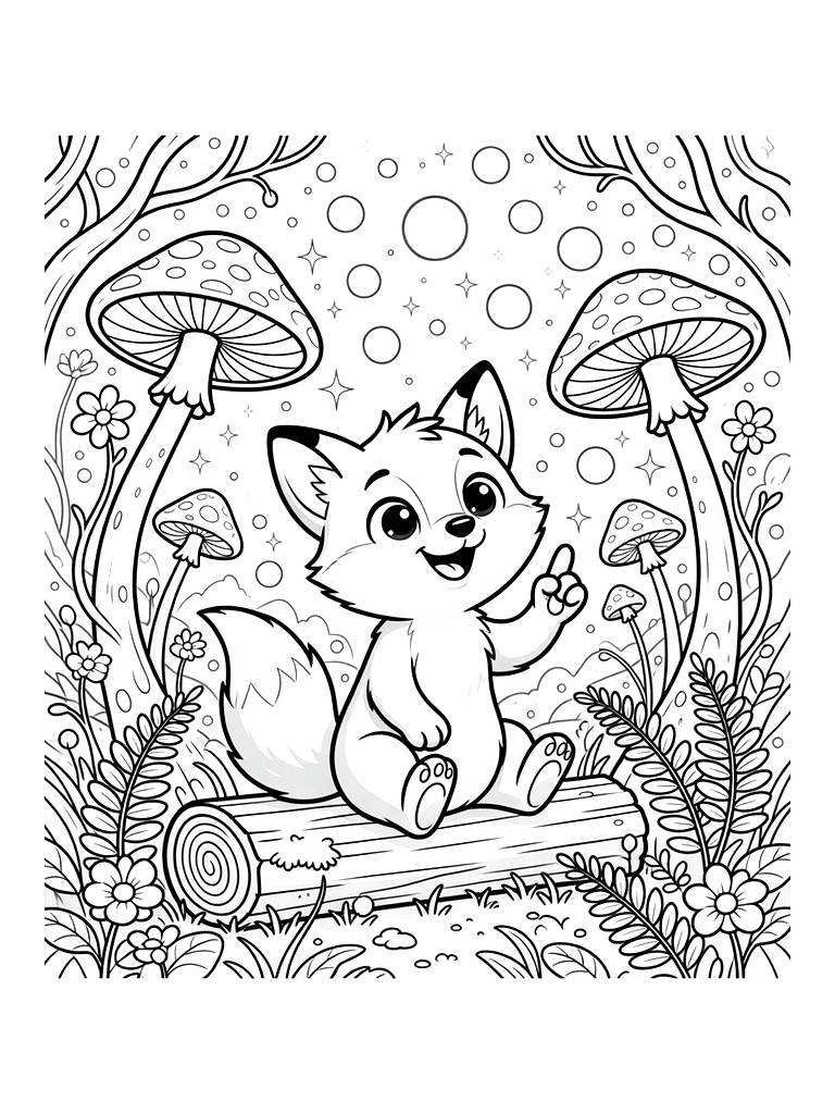 Bioluminescent Forest With Glowing Plants And Floating Light Orbs Coloring Page
