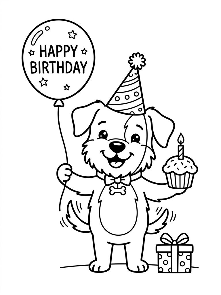 Birthday Dog Coloring Pages
