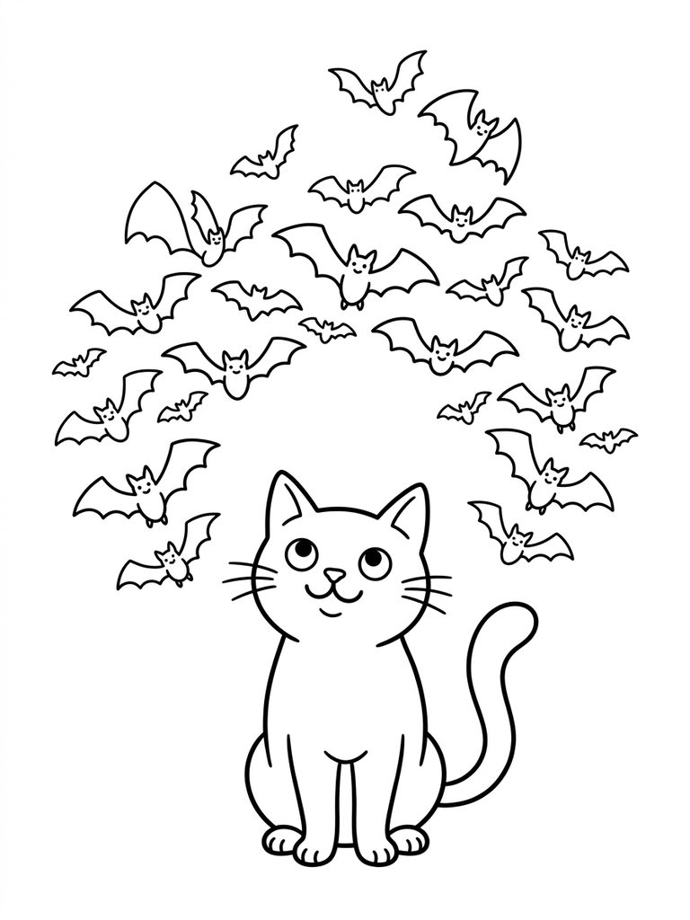 Black Cat / Bat Swarm coloring page — free printable for kids and adults