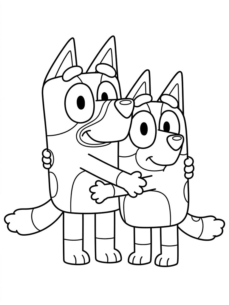 Bluey And Bingo Hugging / Sister Cuddle Coloring Page