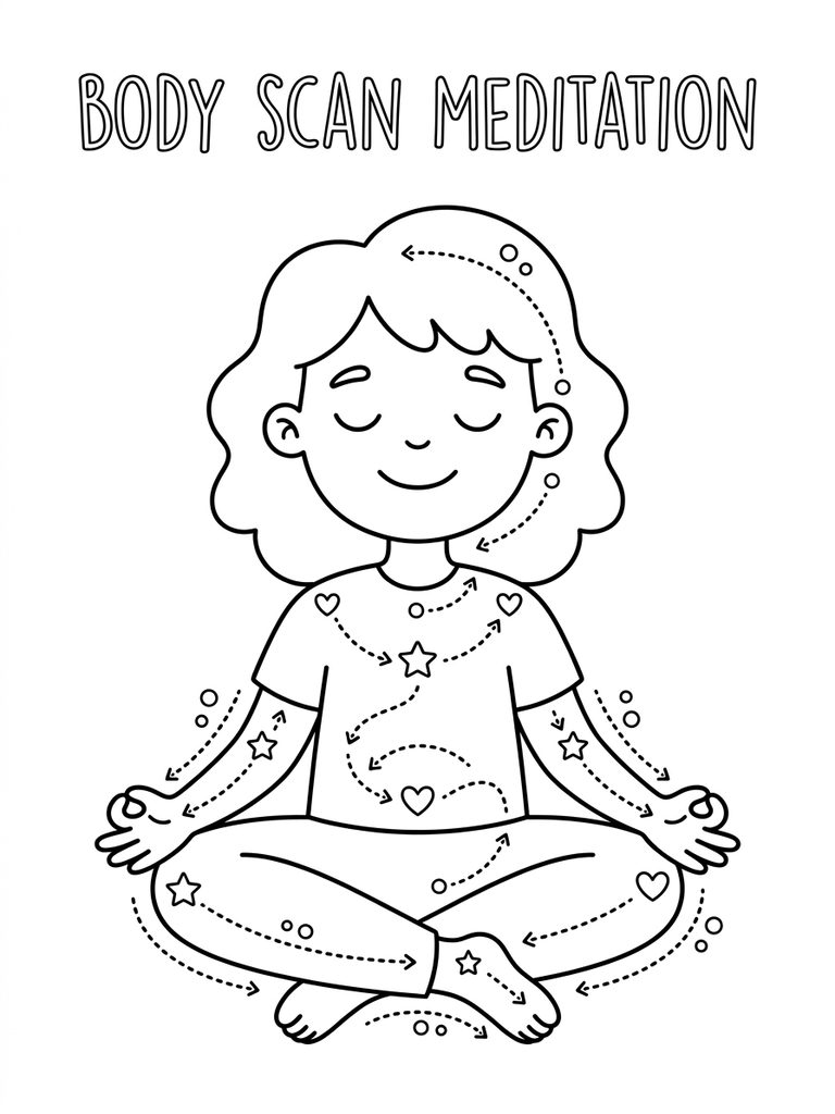 Body Scan Meditation Outline coloring page — free printable for kids and adults