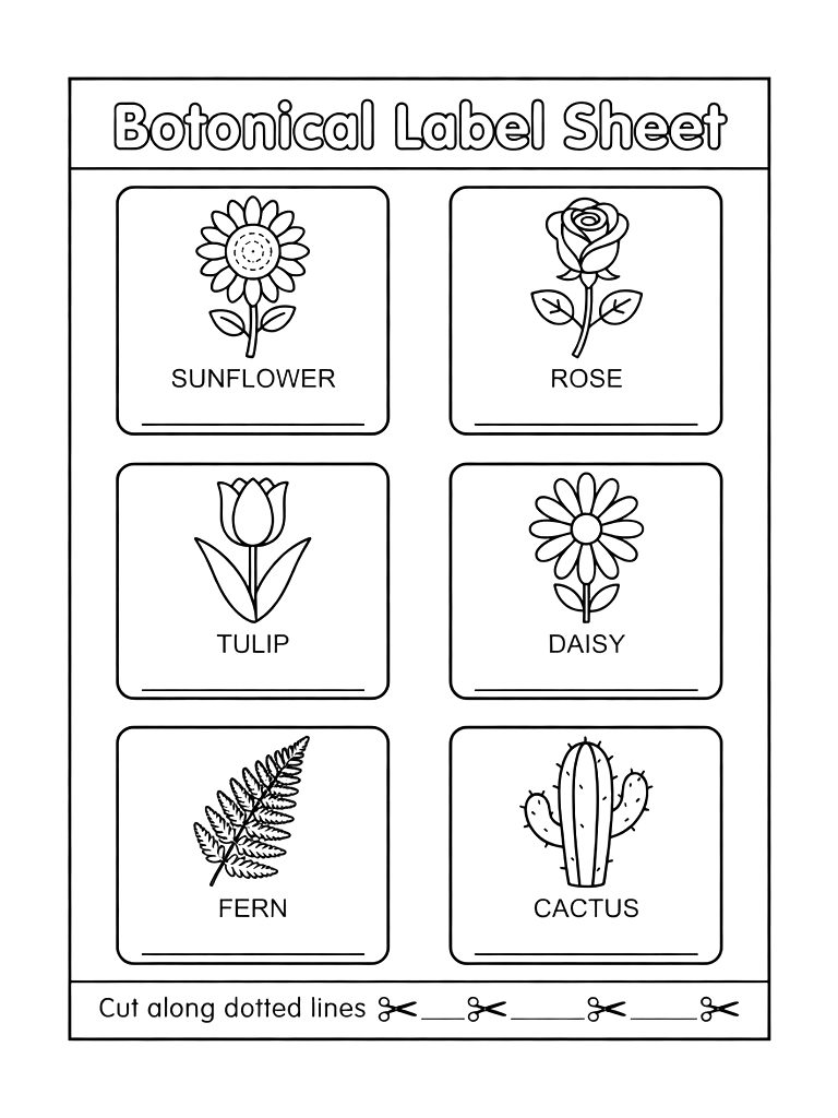 Botanical Label Sheet Coloring Page