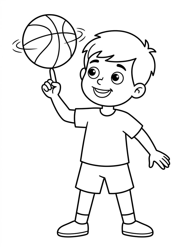 Boy Spinning Basketball On Finger Coloring Page