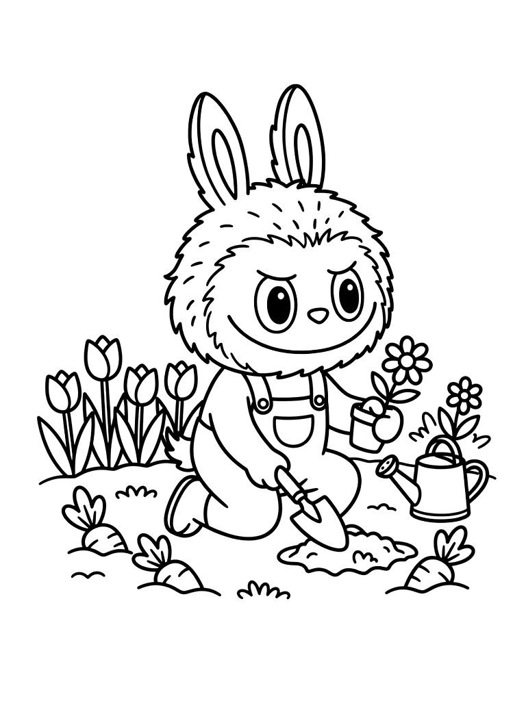 Bunny In Garden Coloring Page