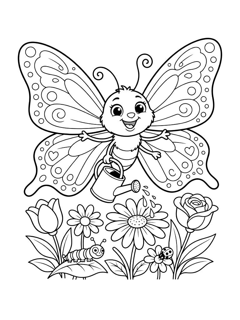 Butterfly Garden Scene Coloring Page