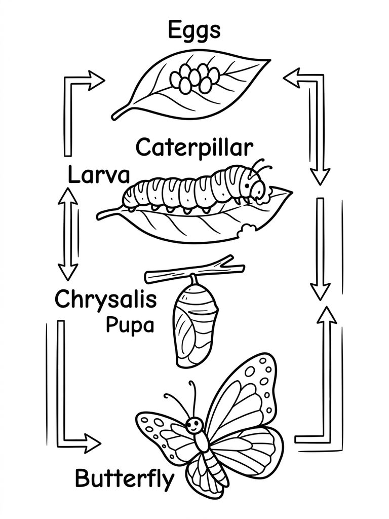 Butterfly Life Cycle Coloring Page