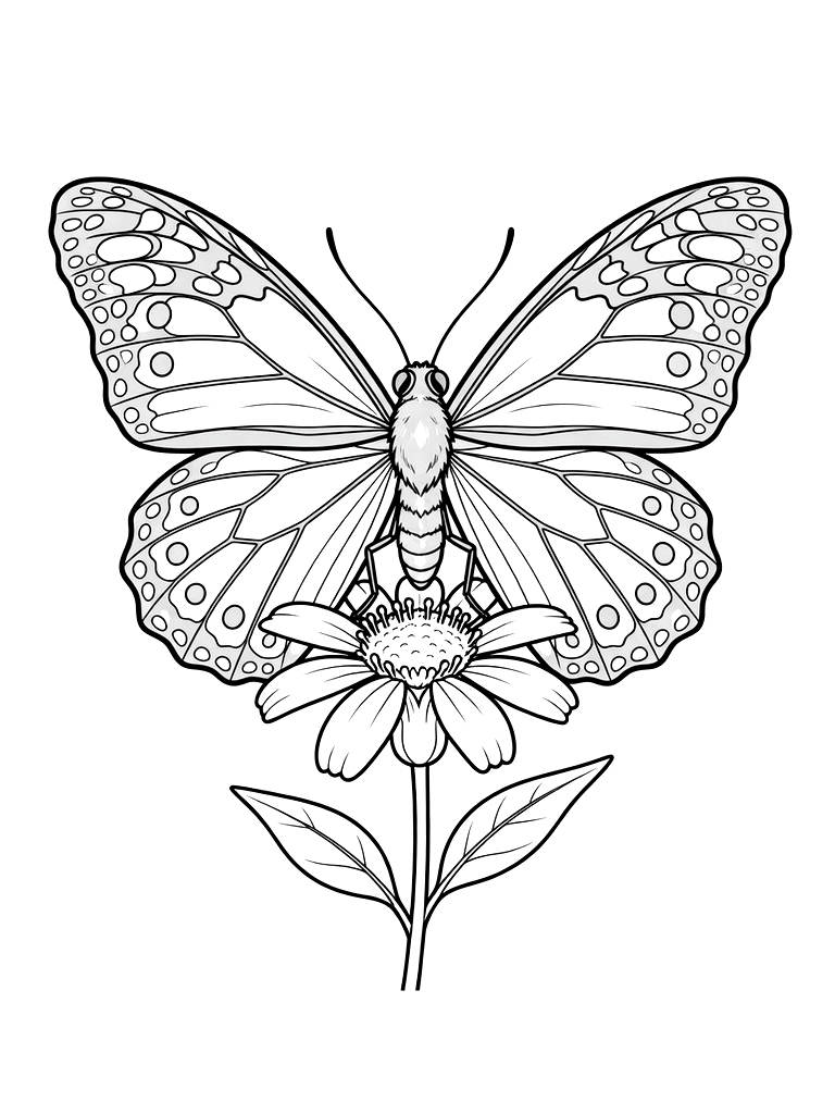 Butterfly On Wildflower Coloring Page