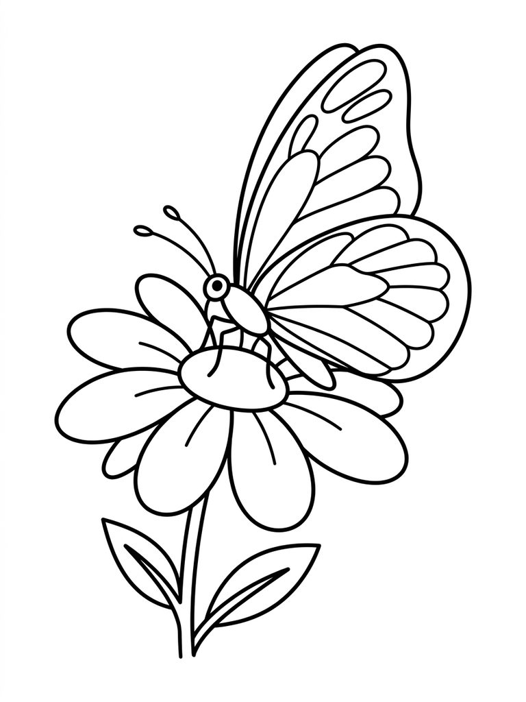 Butterfly Resting On Flower Coloring Page