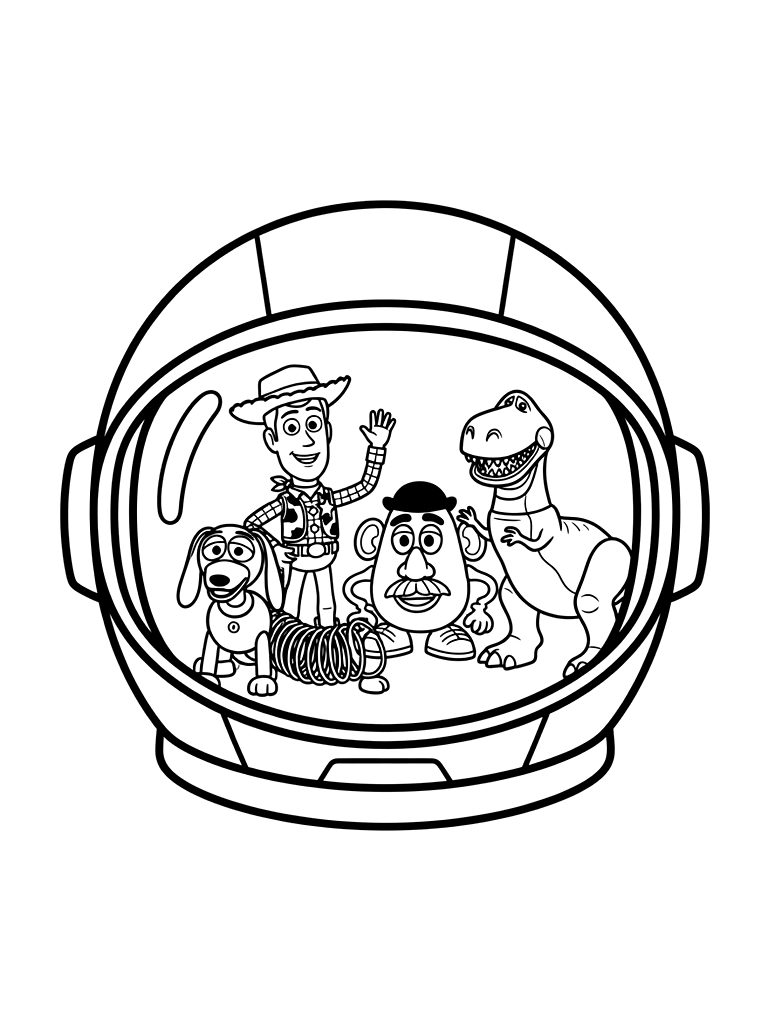 Buzz Lightyear's Space Helmet Visor Reflecting The Toys In Andy's Room Coloring Page — free printable for kids and adults