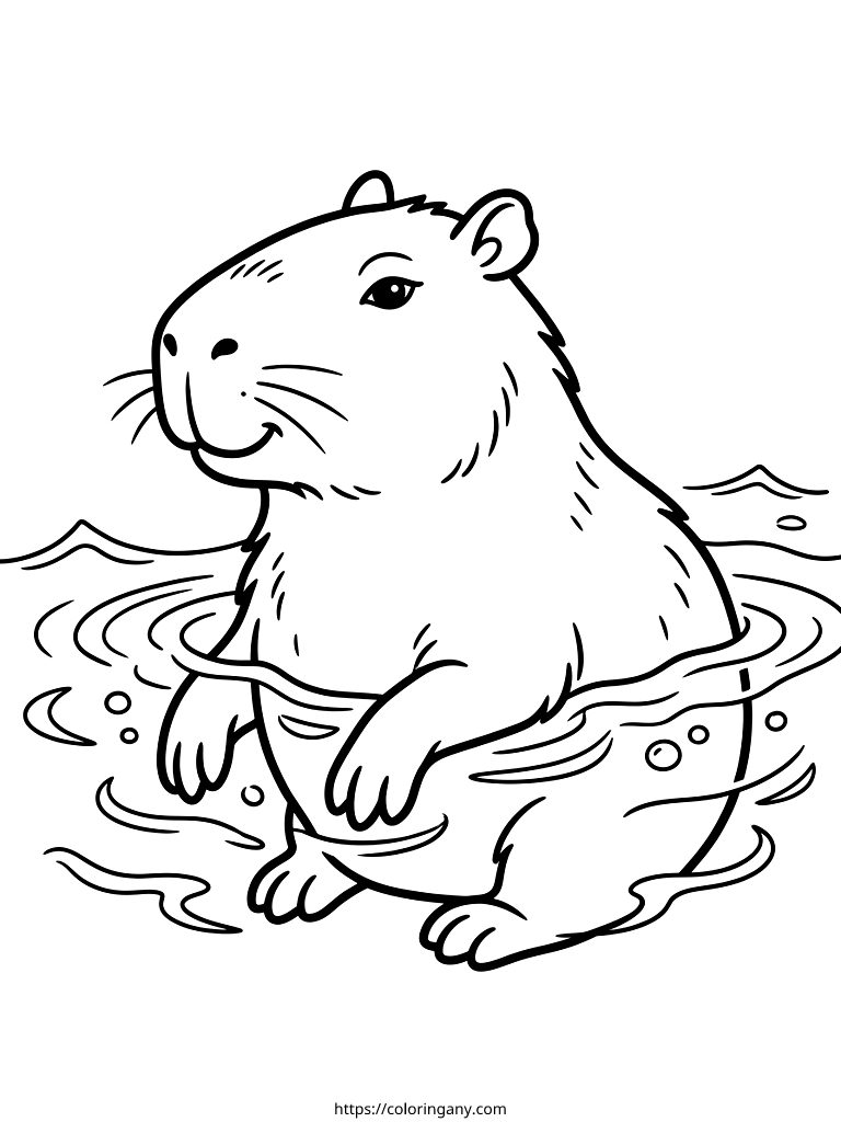 Capybara Chilling In Water Coloring Page