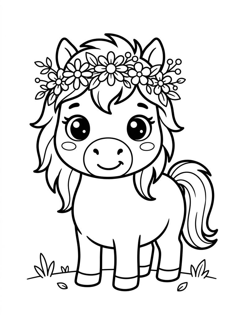 Cartoon Chibi Horse With Big Eyes Coloring Page
