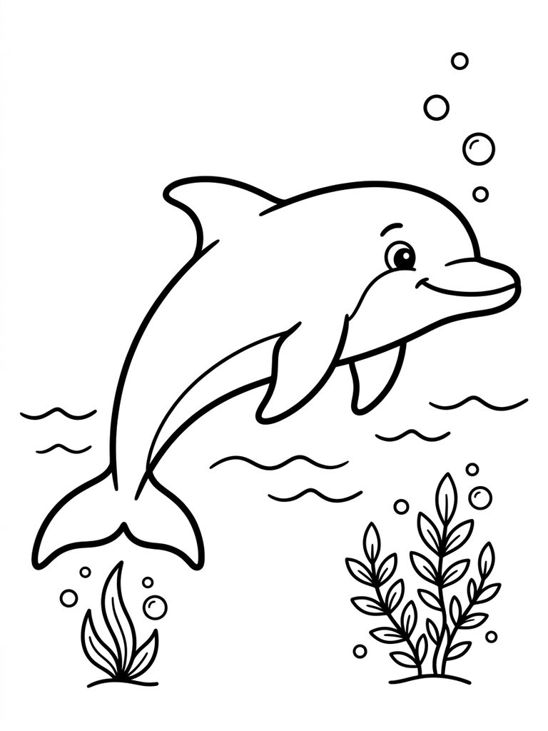 Cartoon Dolphin Swimming Underwater Coloring Page