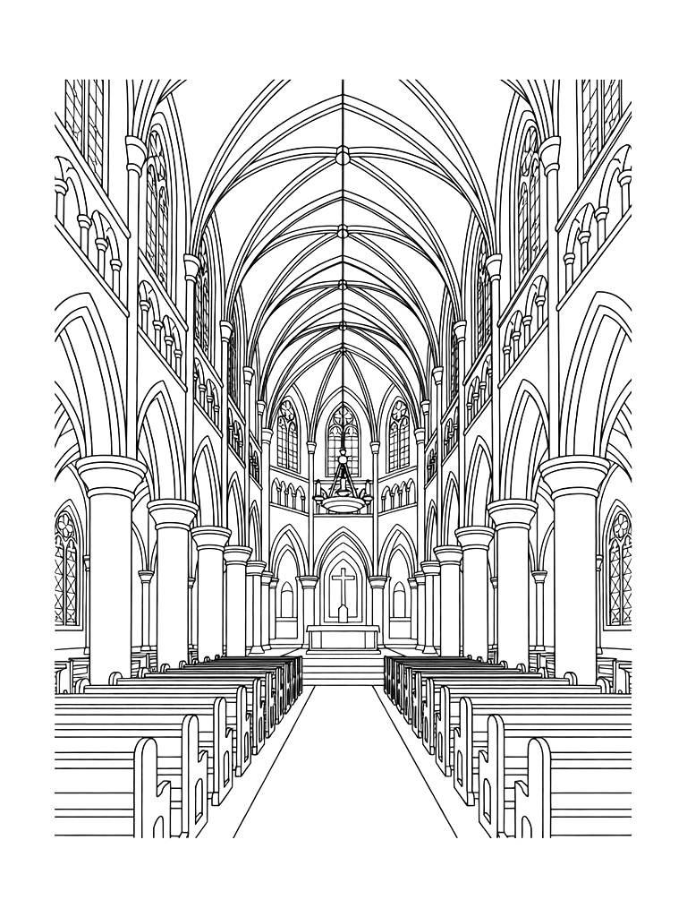 Cathedral Interior Nave Coloring Page