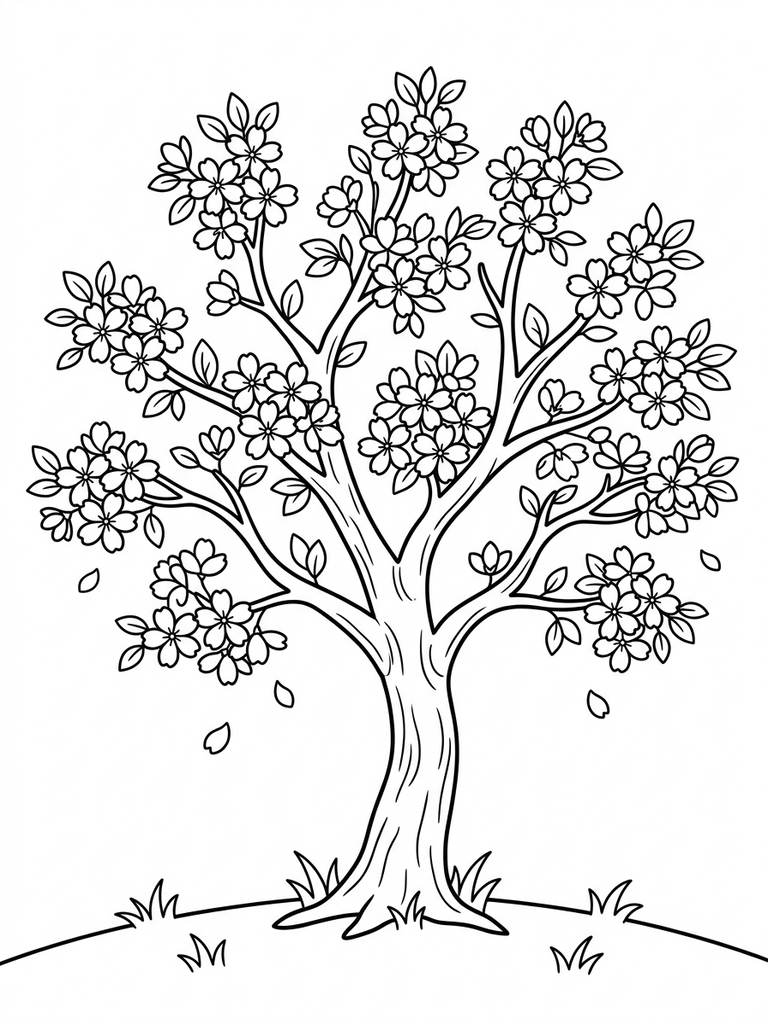 Cherry Blossom Trees In Bloom Coloring Page